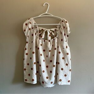 Penningtons Cream Linen Blend Off-Shoulder Blouse w Tan Dots – Size 1X Like New